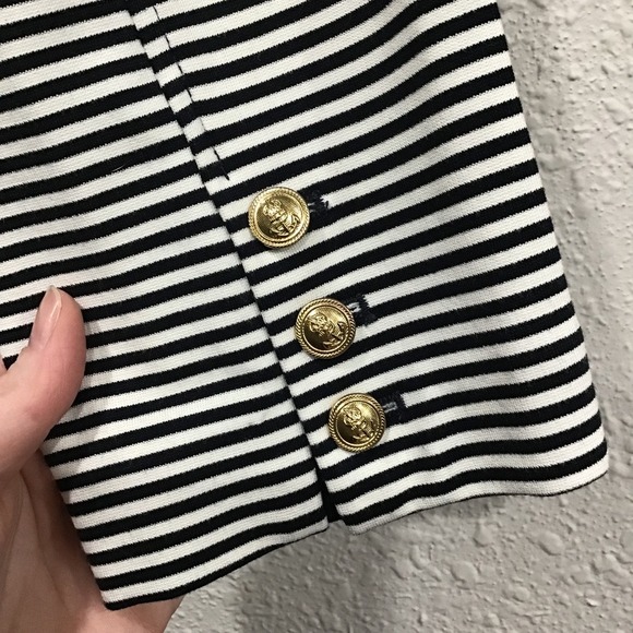Cabi Life Jacket #823 Nautical Striped Blazer Gold Button 3/4 Sleeve Women's L - Picture 7 of 8